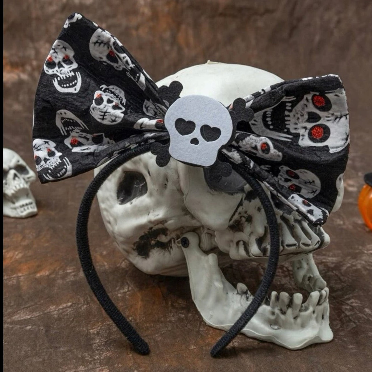 Halloween Skull Headband - Handmade Headpiece, Halloween Headpiece, Skull Bow, Skull Headpiece - Rhythms of Grace Creative