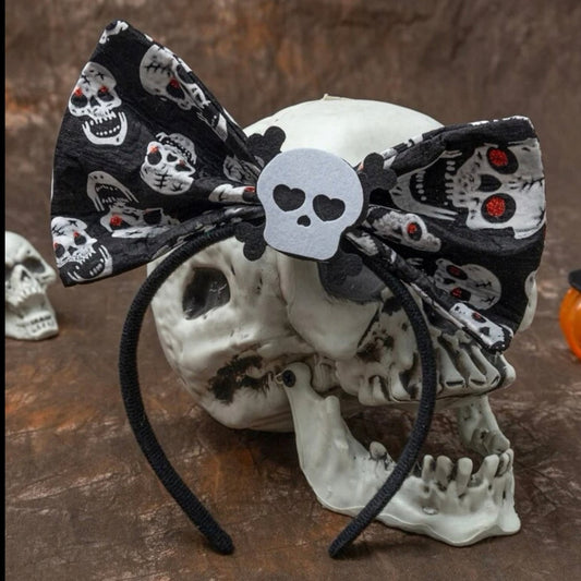 Halloween Skull Headband - Handmade Headpiece, Halloween Headpiece, Skull Bow, Skull Headpiece