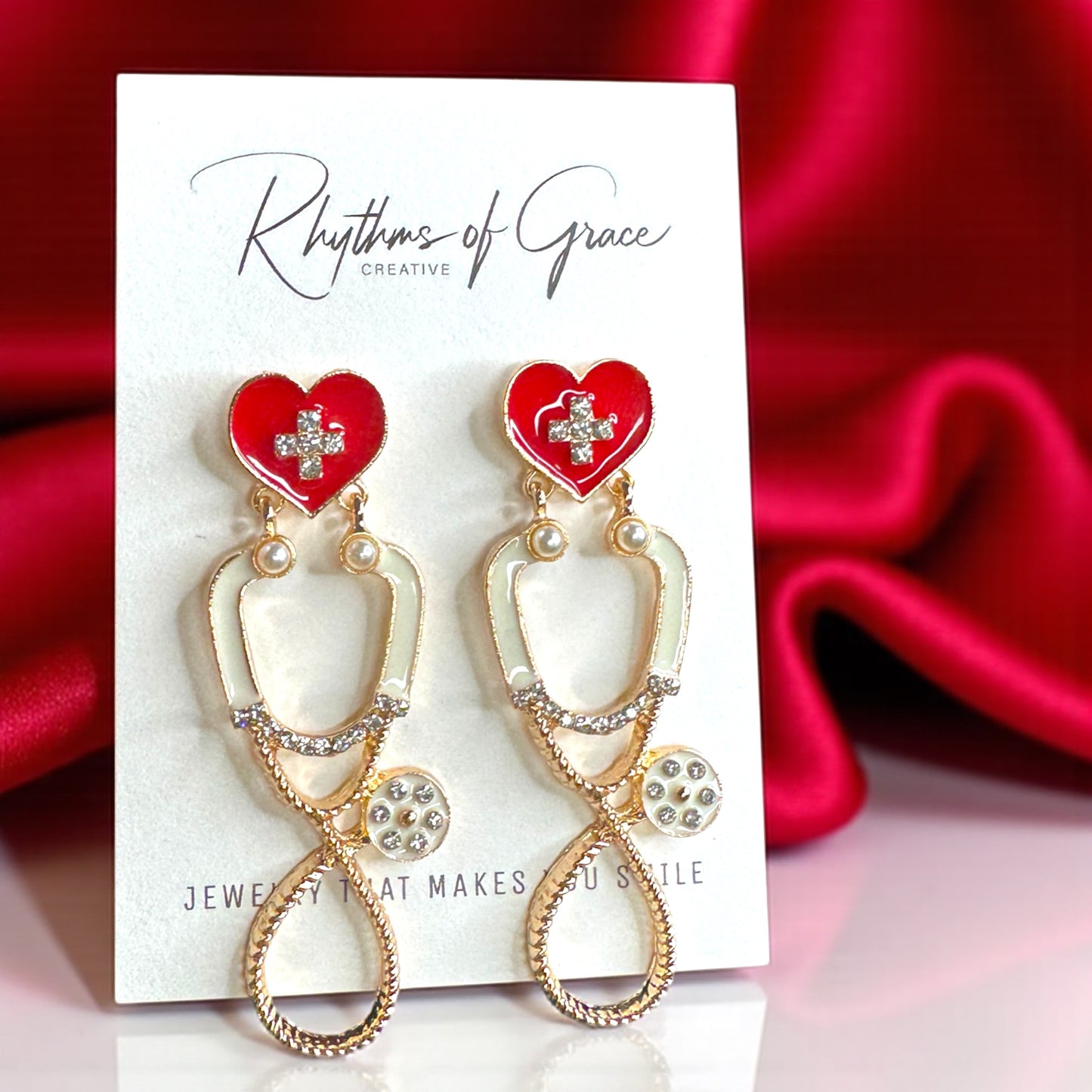 Listen Up in Style – Rhinestone Stethoscope Earrings for Healthcare Glam