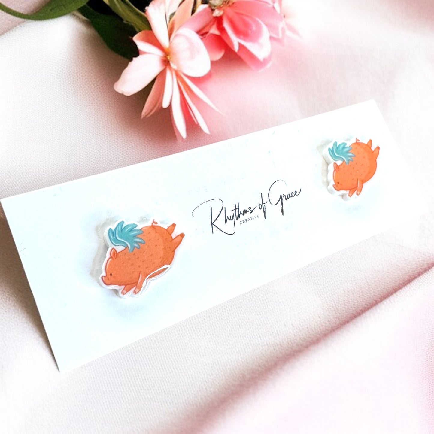 Soar with Style: Adorable Flying Pig Stud Earrings!