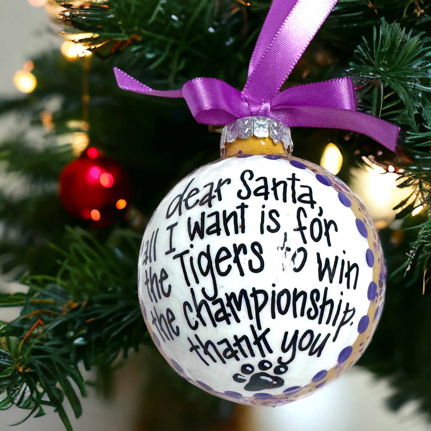 Tigers Championship Wish Christmas Ornament | Unique Hand-Painted Holiday Decor | Perfect Gift for Sports Fans!