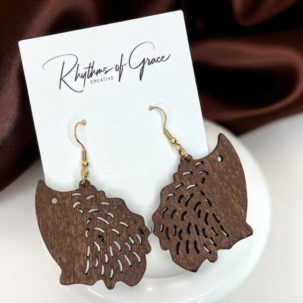 Charming Wooden Hedgehog Earrings - Handmade & Adorable!