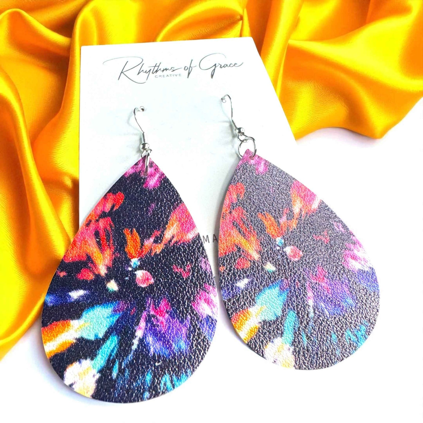 Tie Dyed Teardrop Earrings – Boho Bold & Bright! 🌈