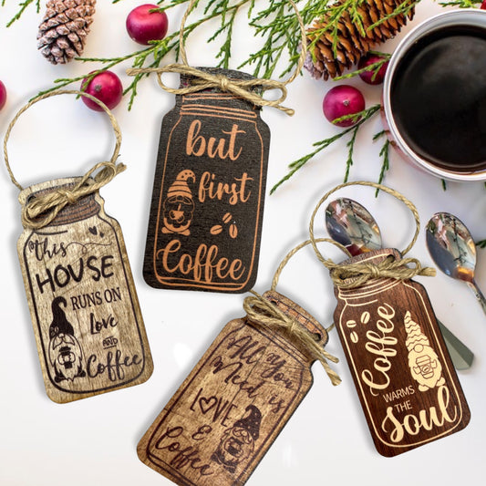 Coffee Ornament - Gnome Ornament, Christmas Ornament, Holiday Ornament, Wall Decor, Coffee Shop, Coffee Lover - Rhythms of Grace Creative