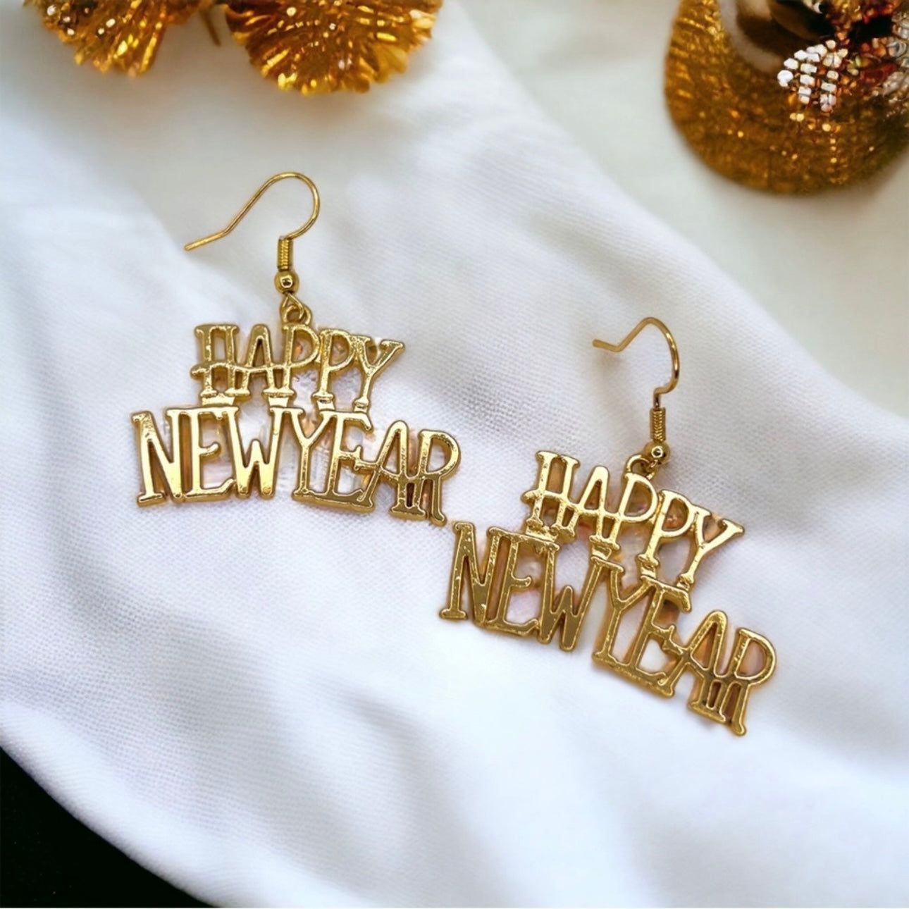Gold Dangle Happy New Year Dangle Earrings - Celebrate in Style! - Rhythms of Grace Creative