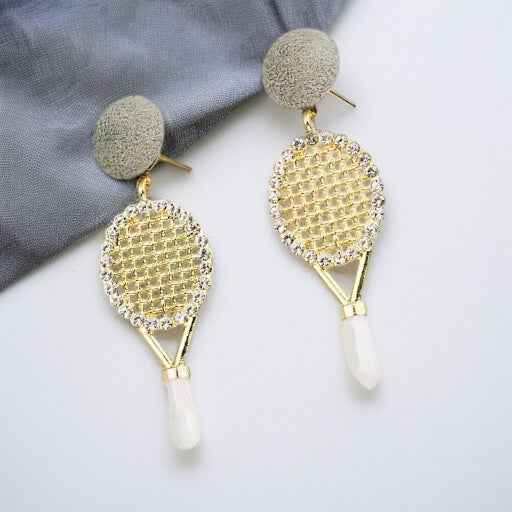 Sparkle on the Court with Our Rhinestone Tennis Racket Dangle Earrings! 🎾