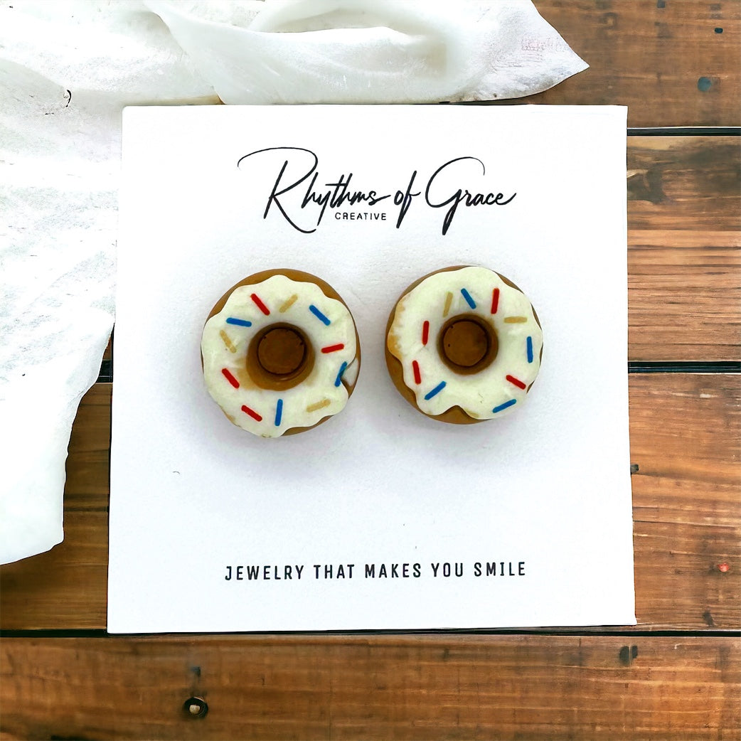 Donut Earrings - Donut Studs, Food Earrings, Donut Studs, Handmade Earrings, Sprinkle Donut