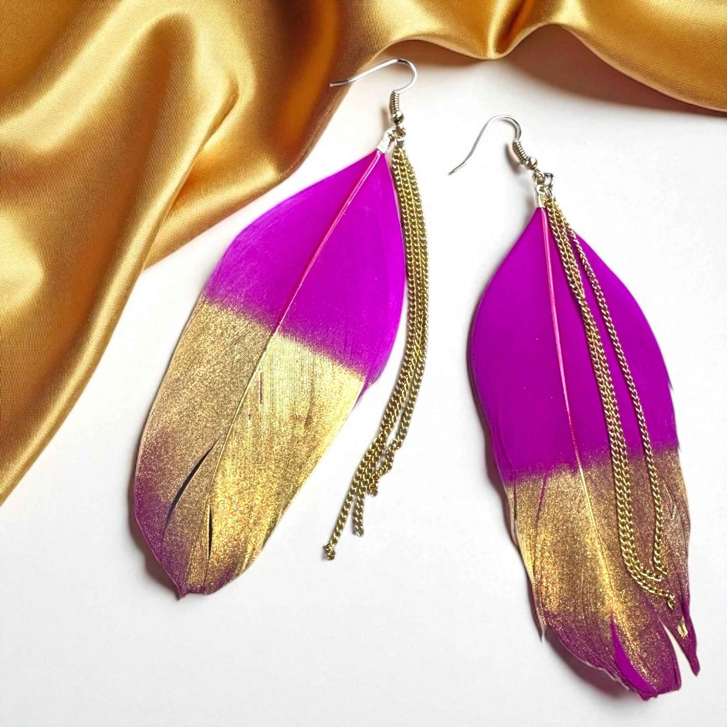 Gold Dipped Feather Earrings: Dance Into the Festivity!