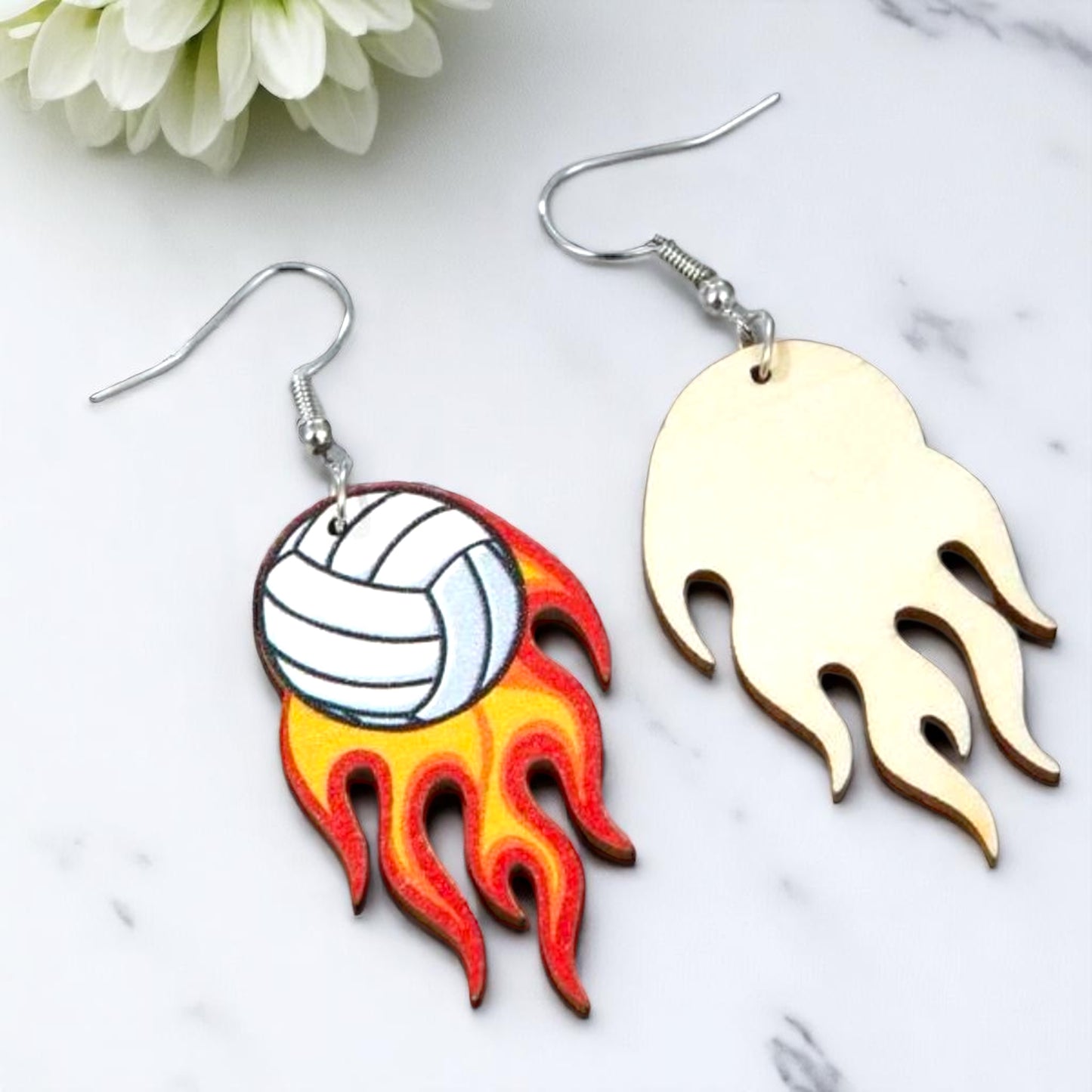 Score Big Style with Flaming Volleyball Dangle Earrings!
