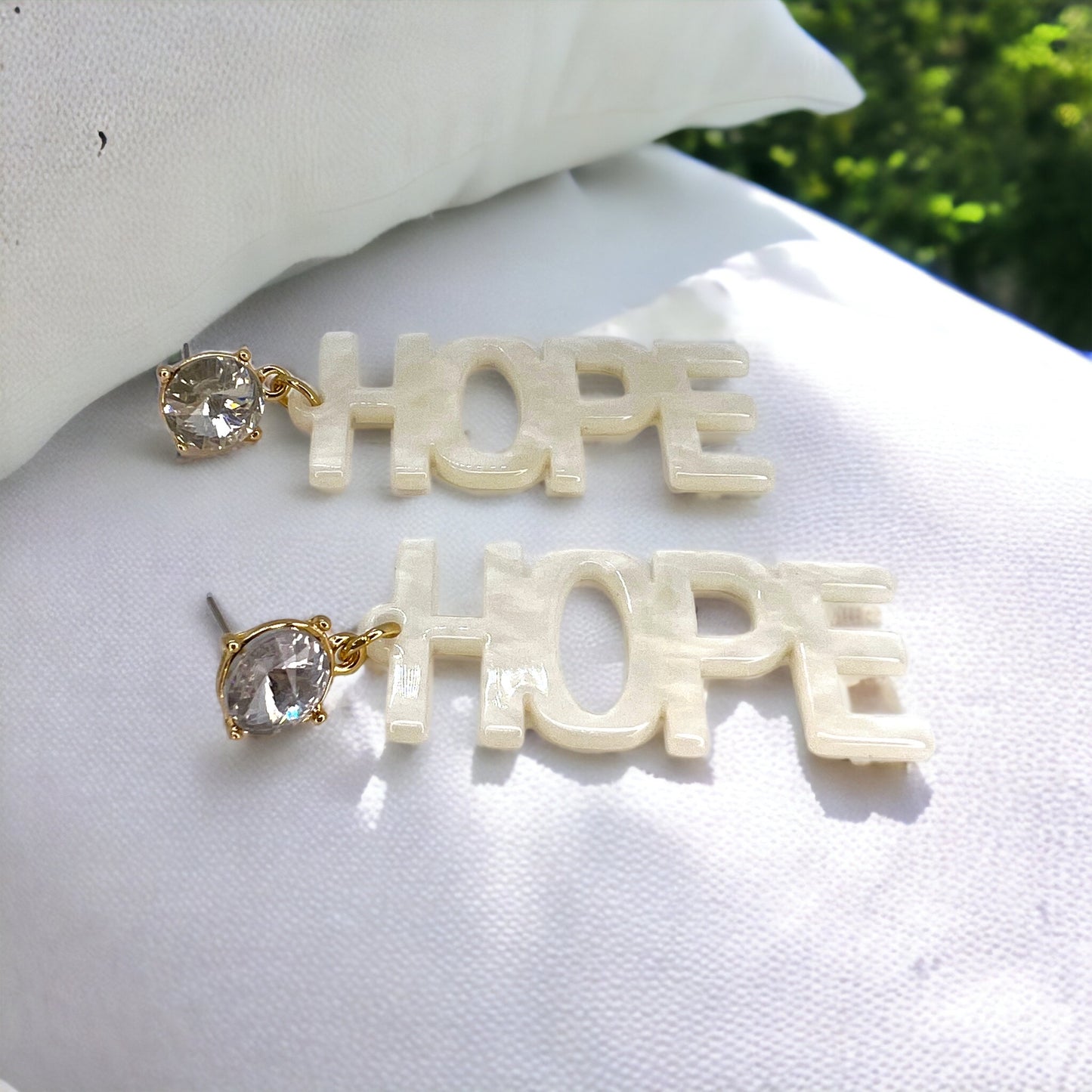 Hope Earrings - Inspirational Earrings, Handmade Earrings, White Earrings, Motivational Gift