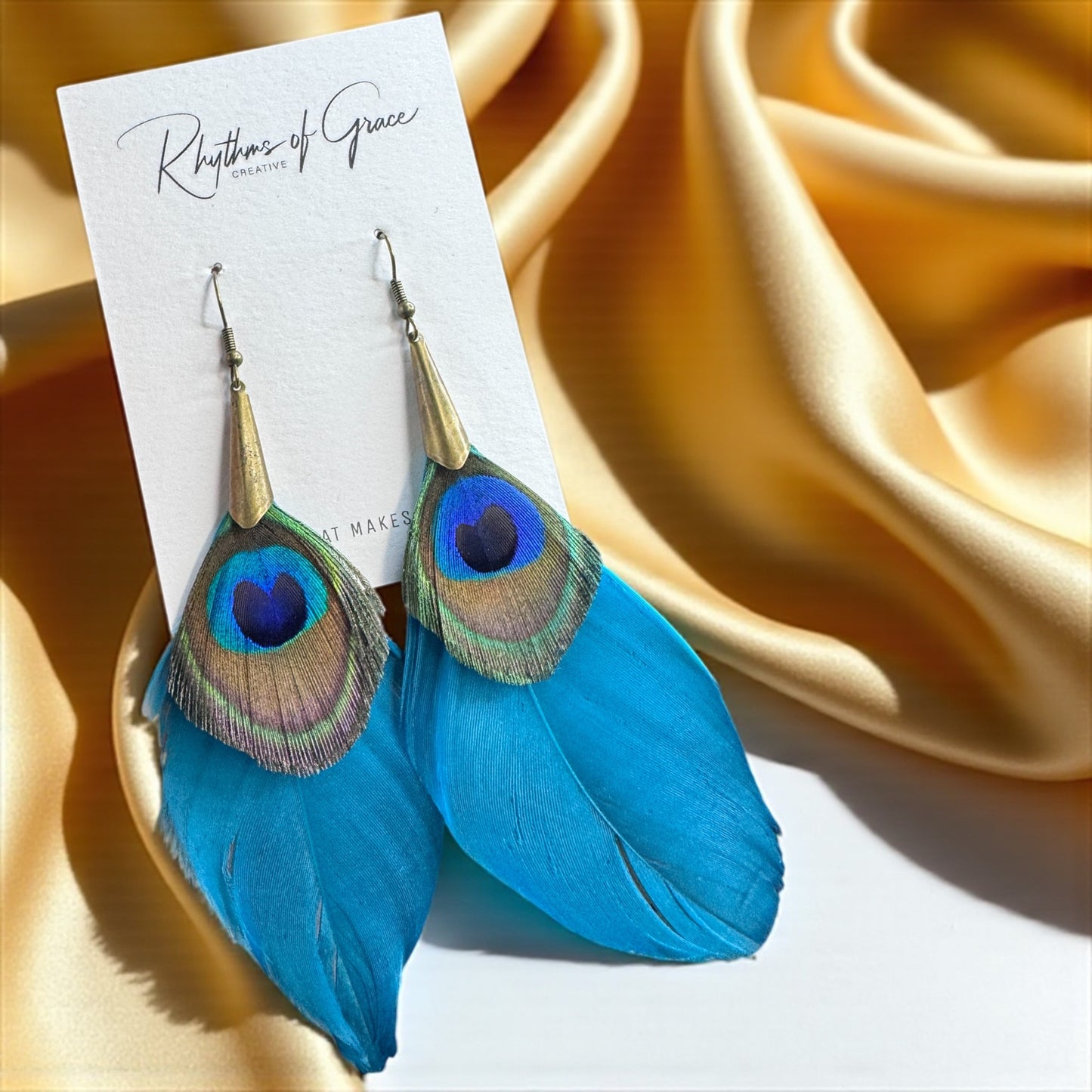 Boho Peacock Feather Dangle Earrings – Layered Turquoise & Natural Feathers, Lightweight Statement Jewelry