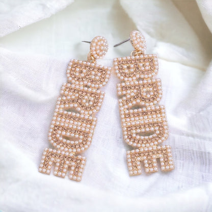 Rhinestone Bride Earrings - Bridal Shower, Valentine’s Day, Beaded Earrings, Engagement Party, Honeymoon, Bridal Earrings, Bridal Accessories, Bride Tribe, Bachelorette