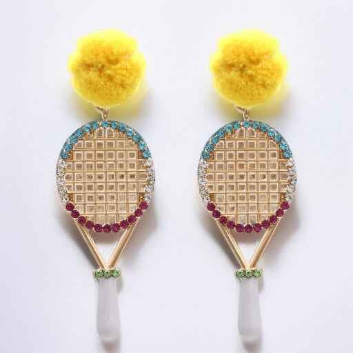 Sparkle on the Court with Our Rhinestone Tennis Racket Dangle Earrings! 🎾