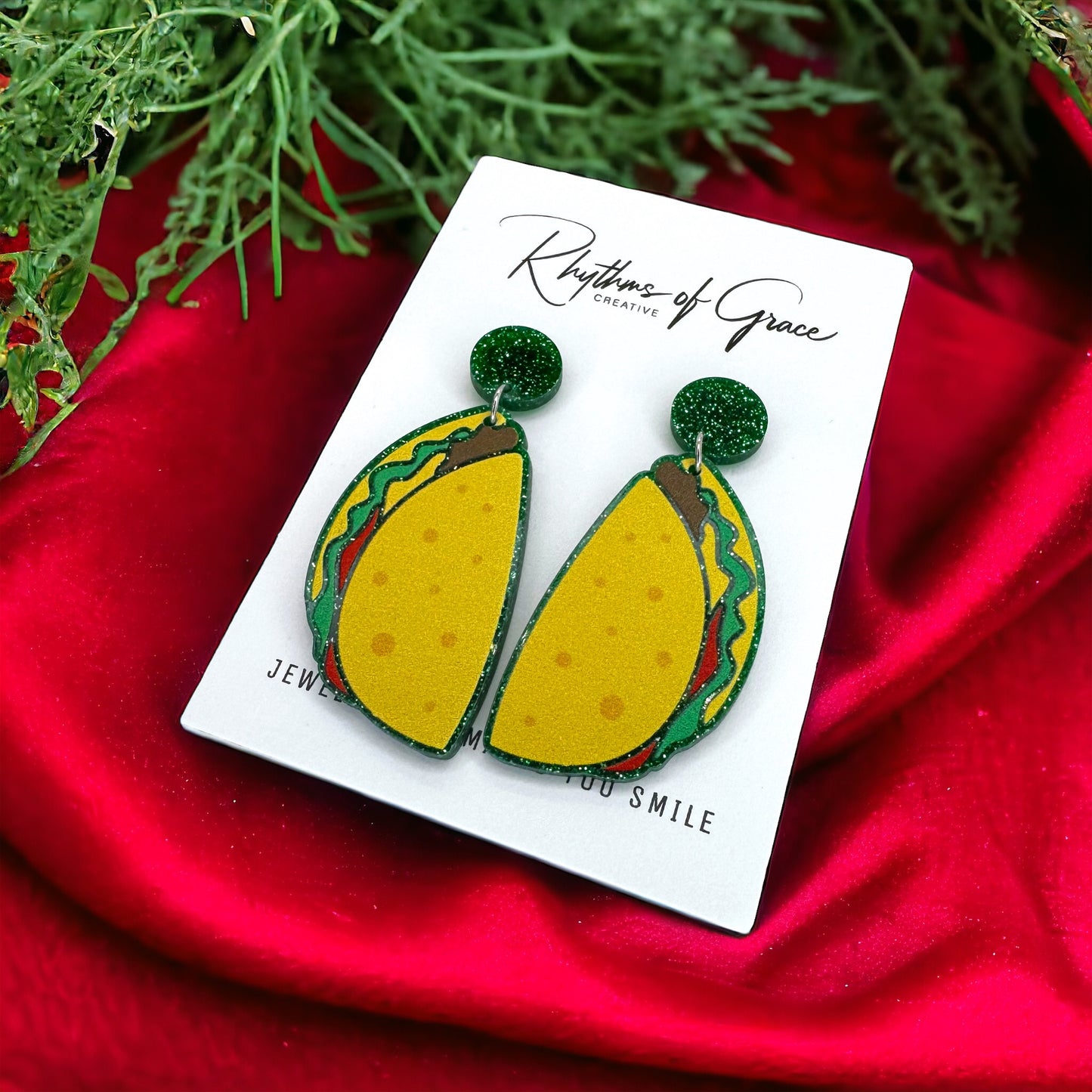 Taco Earrings - Taco Tuesday, Cinco de Mayo, Taco Jewelry, Dia de los Muertos, Mexican Food