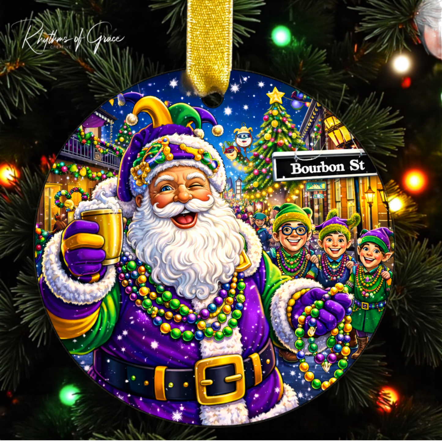 Mardi Gras Santa Ornament – Bourbon Street Party Santa Keepsake