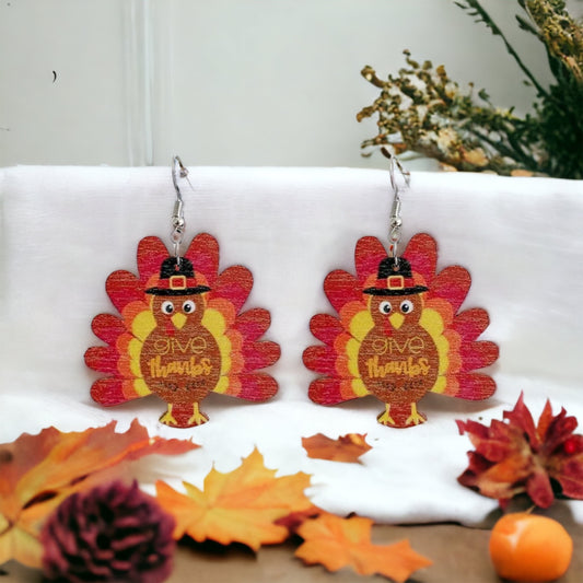 Turkey Earrings - Thanksgiving Earrings, Thanksgiving Accessories, Turkey Trot, Thanksgiving Turkey Earrings - Rhythms of Grace Creative