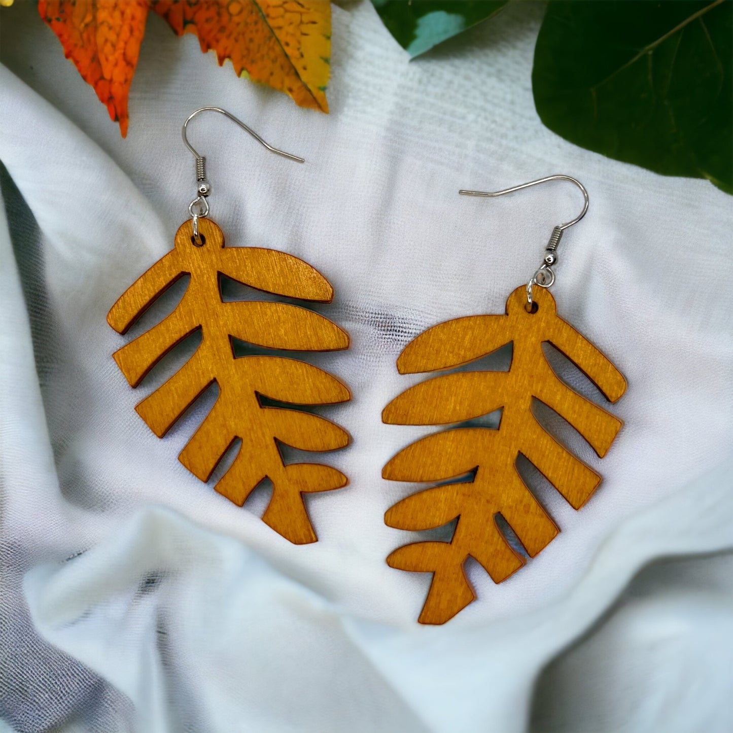 Boho Chic Wooden Leaf Earrings - Handmade Elegance!🌿 - Rhythms of Grace Creative