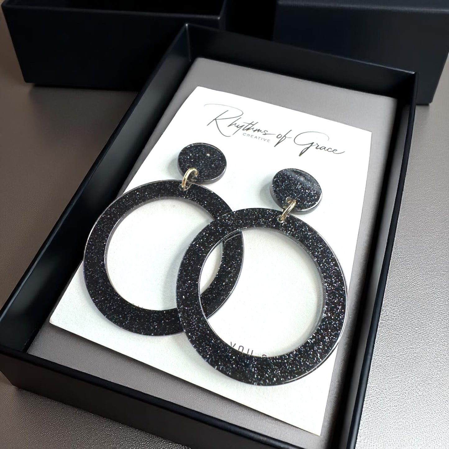 Sparkle & Shine with Handmade Black Glitter Round Dangle Earrings ✨