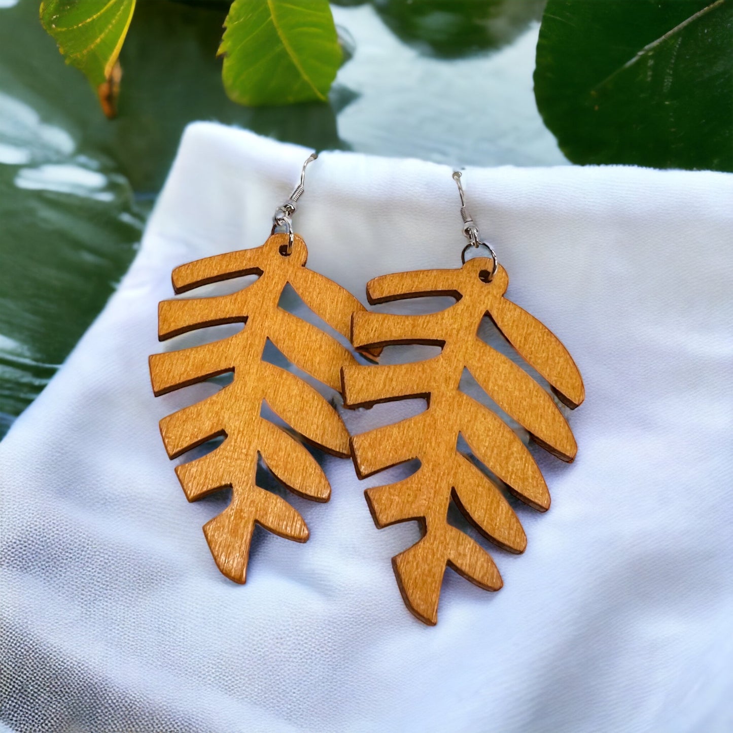 Boho Chic Wooden Leaf Earrings - Handmade Elegance!🌿 - Rhythms of Grace Creative