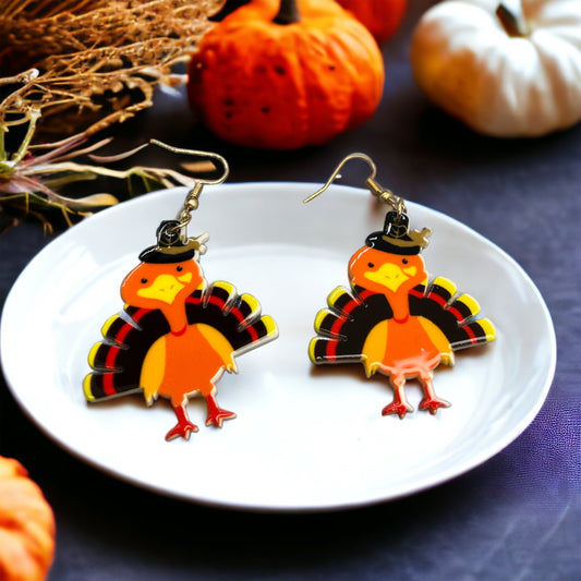 Turkey Earrings - Thanksgiving Earrings, Thanksgiving Accessories, Turkey Trot, Thanksgiving Turkey Earrings - Rhythms of Grace Creative