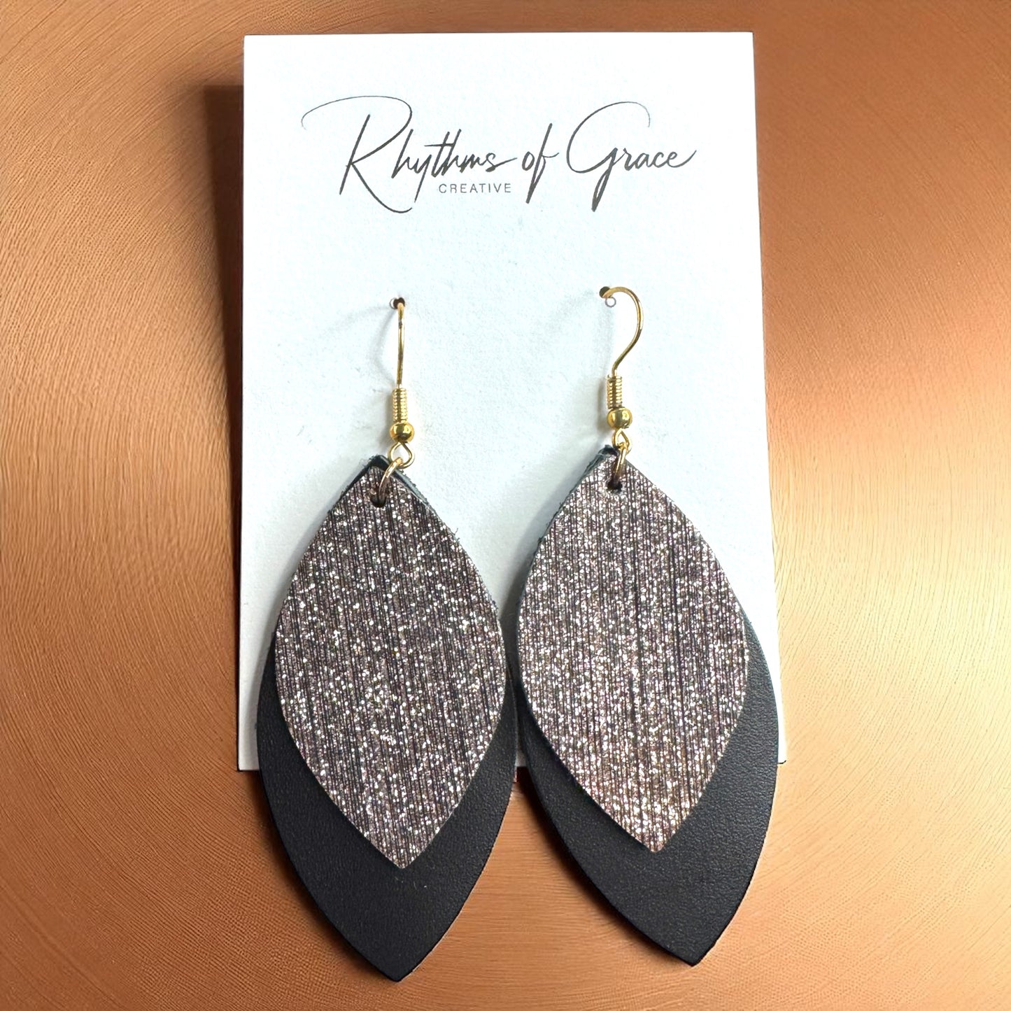 Spark Up Your Style: Chic Black Layered Leather Earrings - Gold or Silver Accent!