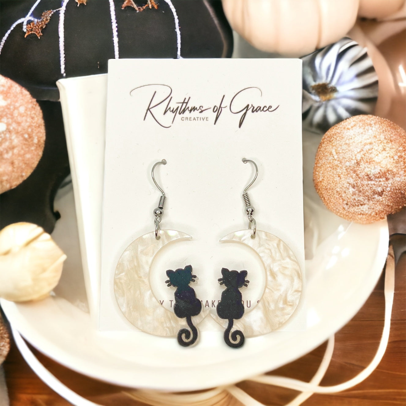 Bewitching Black Cat & Moon Earrings – Enchant Your Halloween Style! - Rhythms of Grace Creative