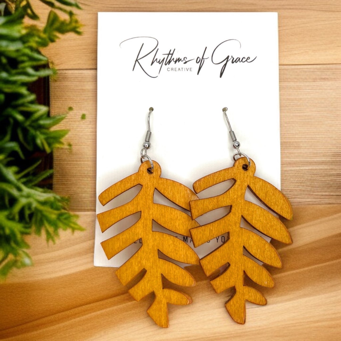 Boho Chic Wooden Leaf Earrings - Handmade Elegance!🌿 - Rhythms of Grace Creative