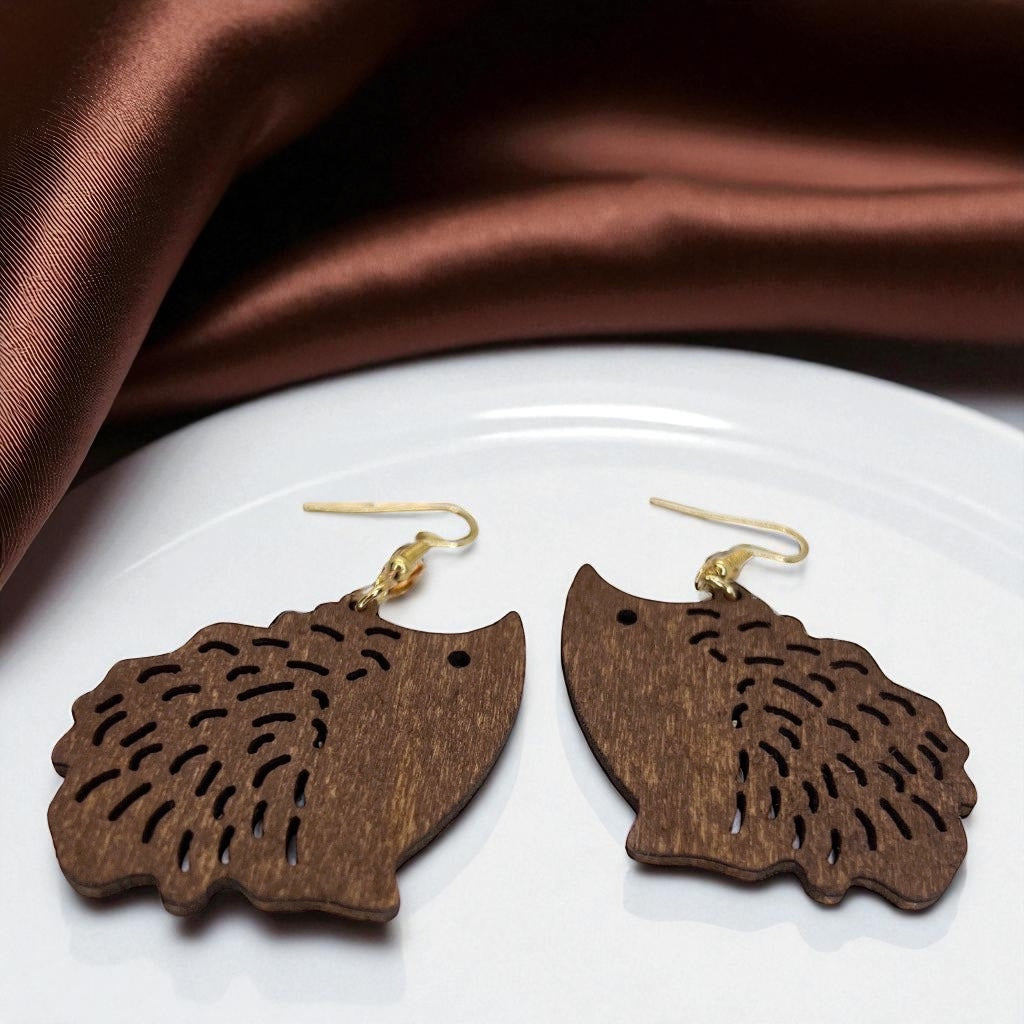 Charming Wooden Hedgehog Earrings - Handmade & Adorable!