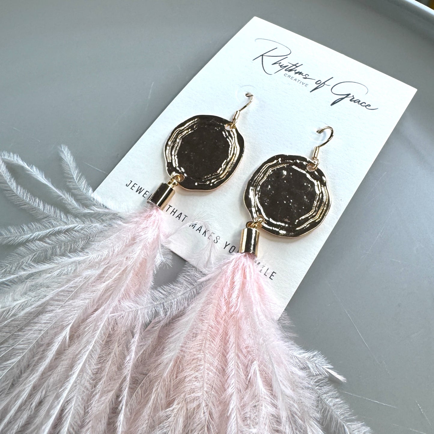 Boho Glam Vibes: Pink Feather & Gold Charm Dangle Earrings – Lightweight, Bold & Beautiful!