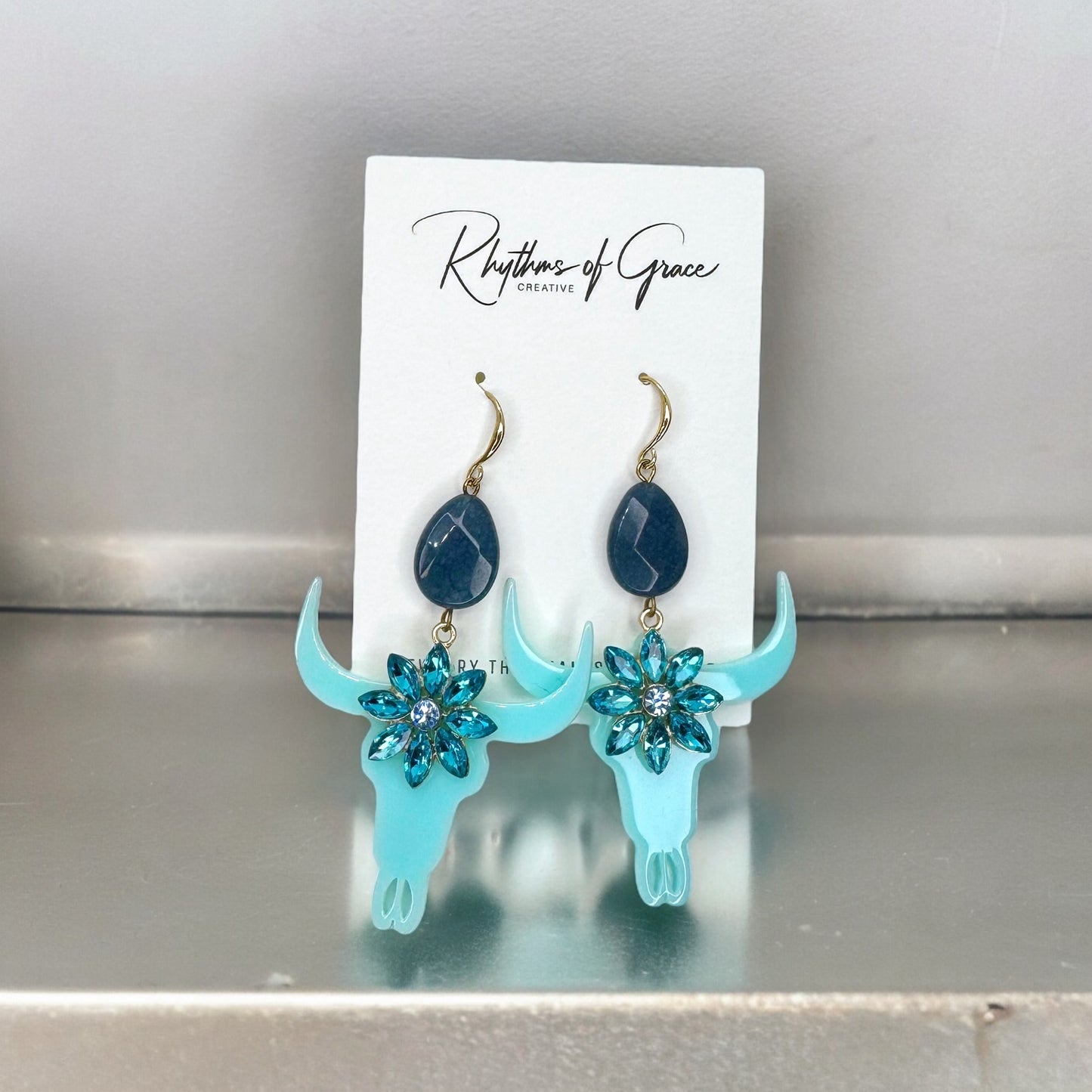 Striking Blue/Teal Longhorn Dangle Earrings - Versatile Western Style Statement Jewelry