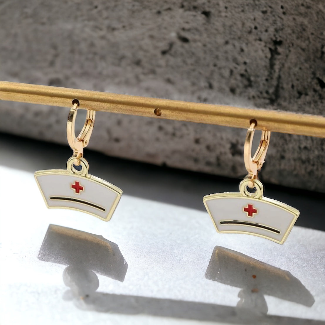Saint Nurse Hat Hoop Earrings - Celebrate Healthcare Heroes with Dainty Jewelry!