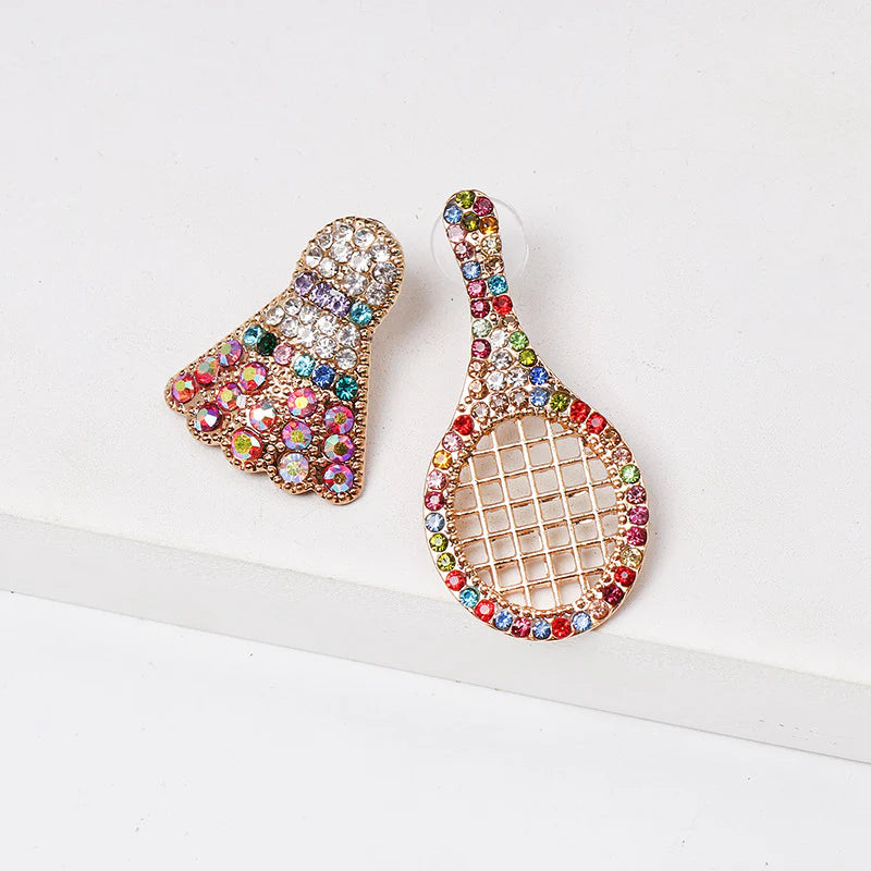 Serve Up Style: Dazzling Multicolor Rhinestone Badminton Drop Earrings!