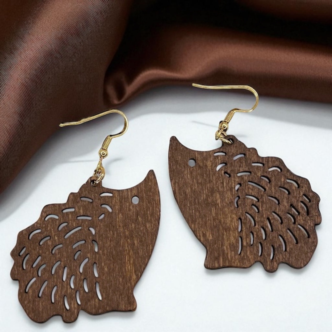 Charming Wooden Hedgehog Earrings - Handmade & Adorable!