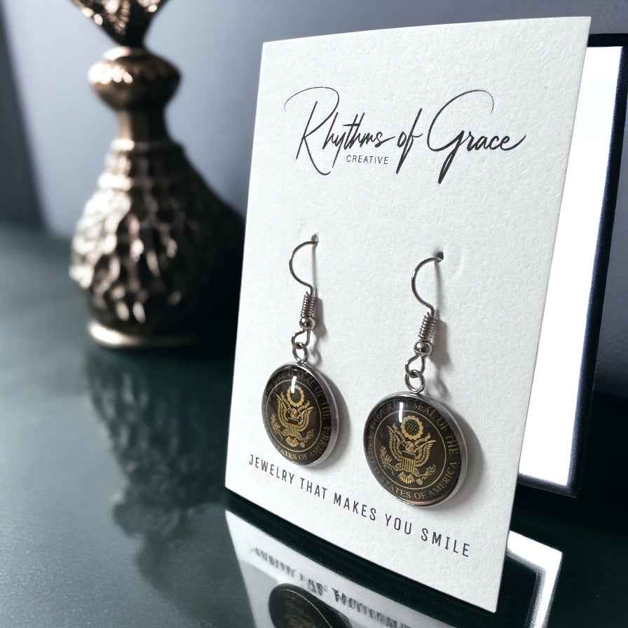 United States Earrings - Handmade America Seal Cabochon Earrings