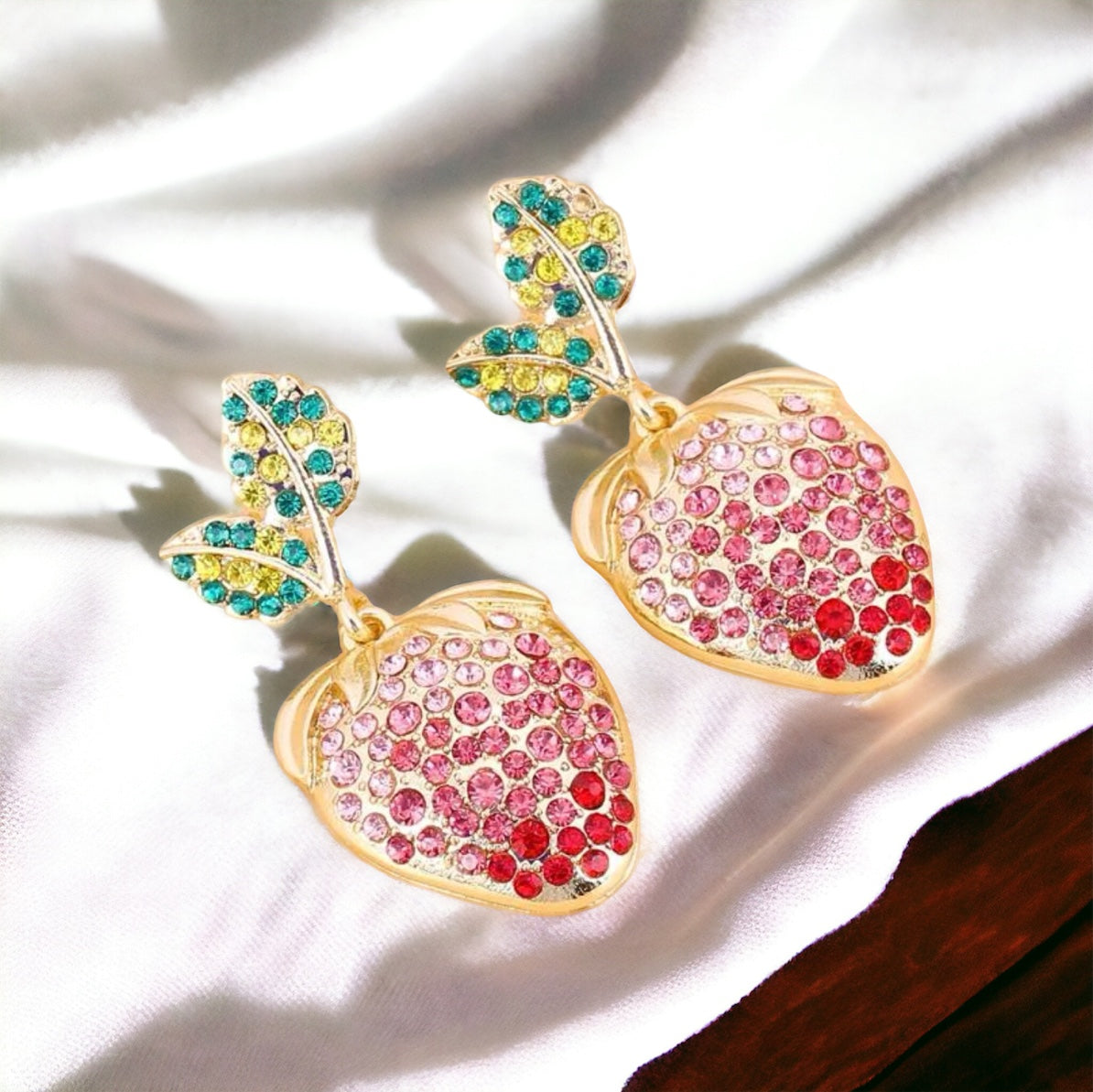 Sparkle & Shine: Rhinestone Strawberry Dangle Earrings! 🍓