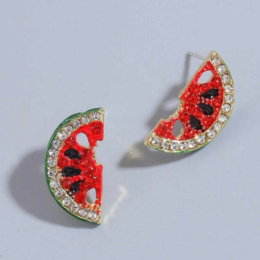 Sparkle & Slice: Rhinestone Watermelon Stud Earrings! 🍉