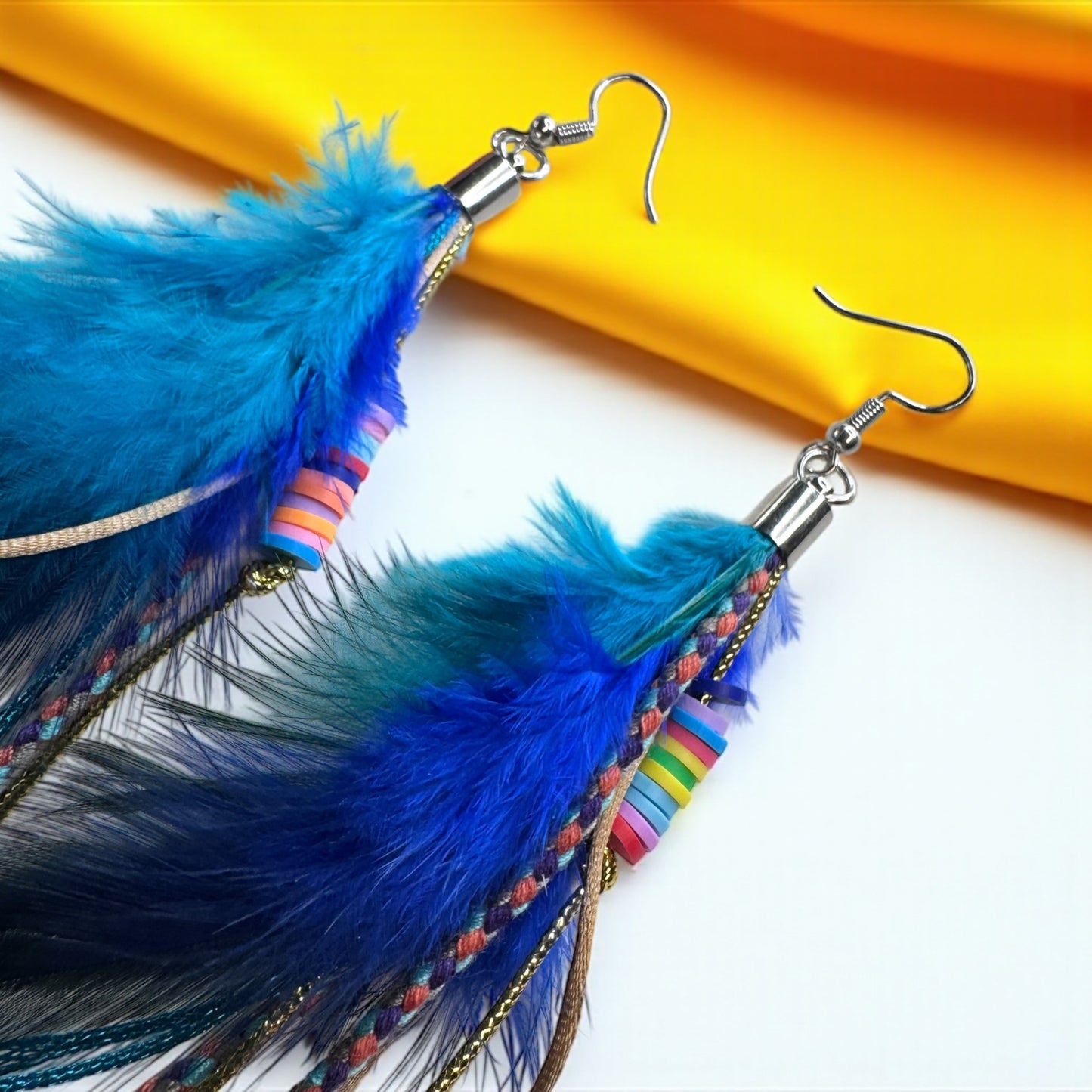 Colorful Boho Chic Feather & Beaded Tassel Dangle Earrings – Two Gorgeous Color Combos!