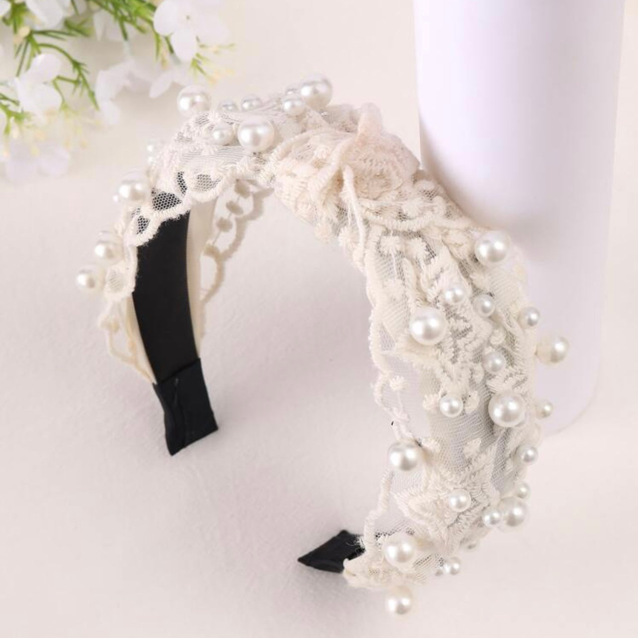 White Pearl Headband - Bridal Headpiece, Beaded Headband, Faux Pearls, White Headpiece - Rhythms of Grace Creative