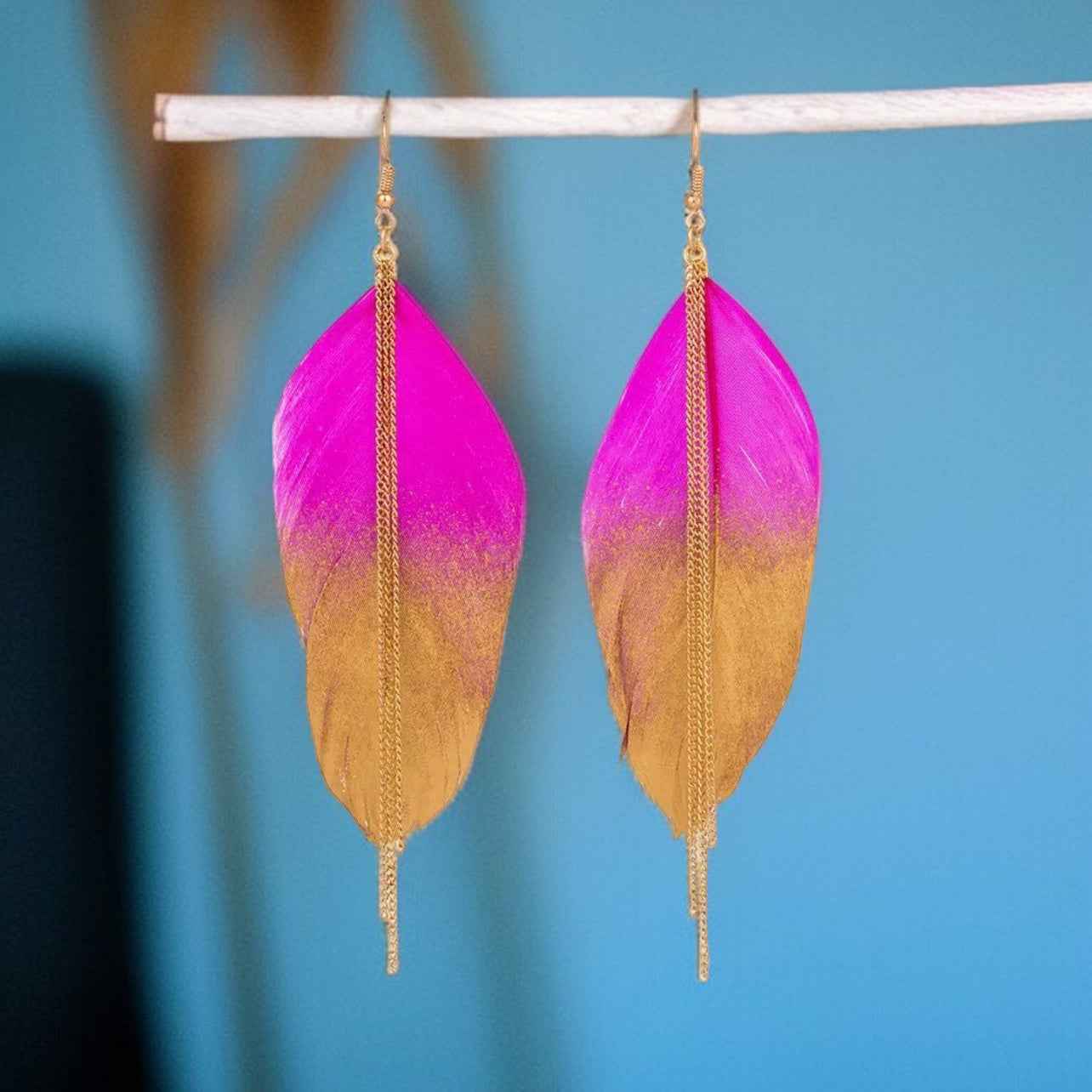 Gold Dipped Feather Earrings: Dance Into the Festivity!