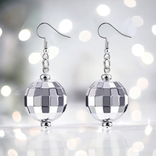 Silver Disco Ball Earrings - Ball Drop, Disco Ball, Bachelorette Party, New Year's Eve, NYE Earrings, Disco Party