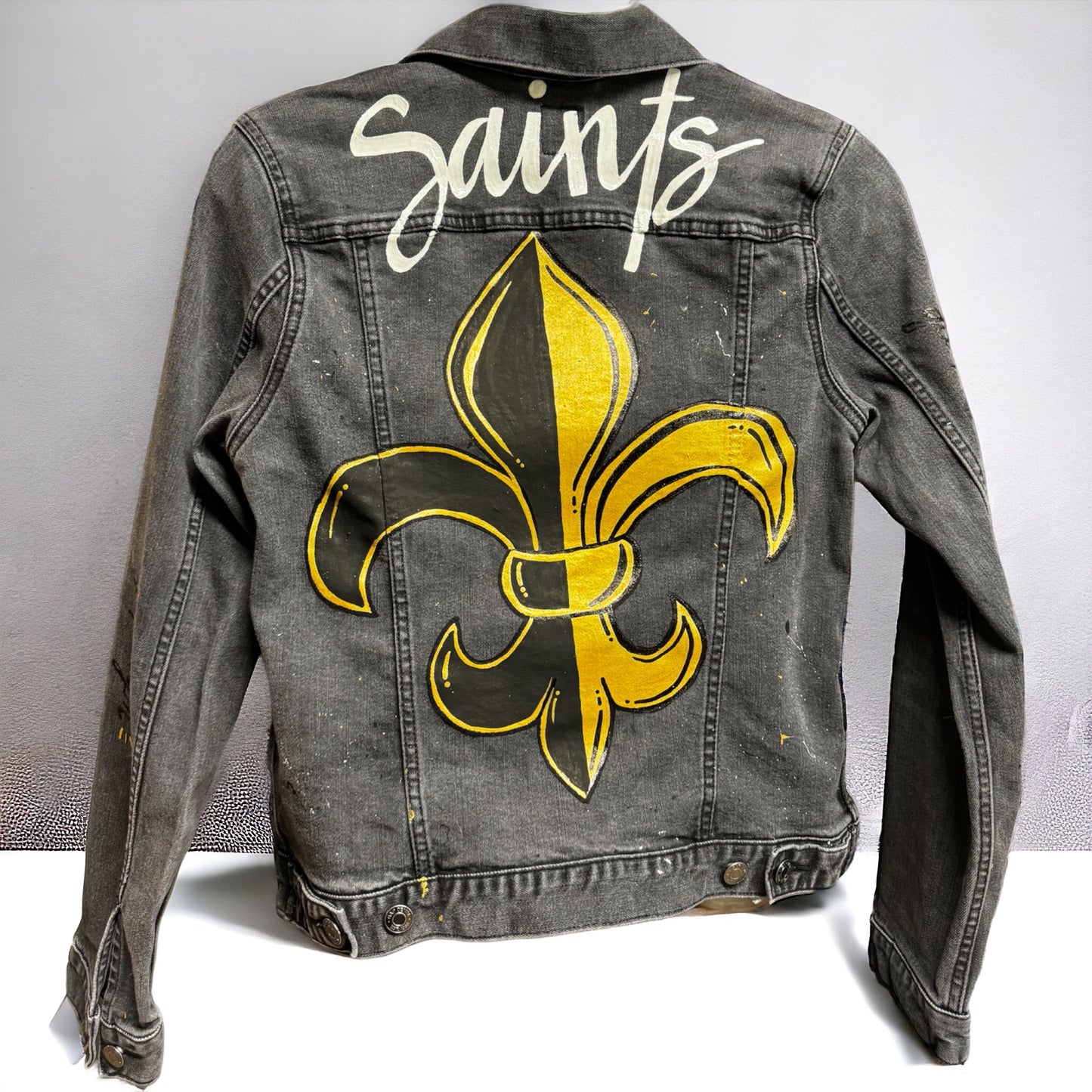 Hand Painted Jean Jacket:”Saints”, New Orleans Jacket, Hand Painted, NOLA Saints, Louisiana