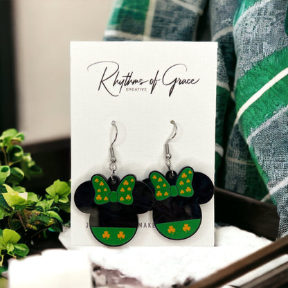 Mouse Ear Earrings - St Patty’s Day Earrings, Green Mouse Ears, Saint Patrick's Day, Green Accessories, Lucky Earrings, St. Patrick's Day