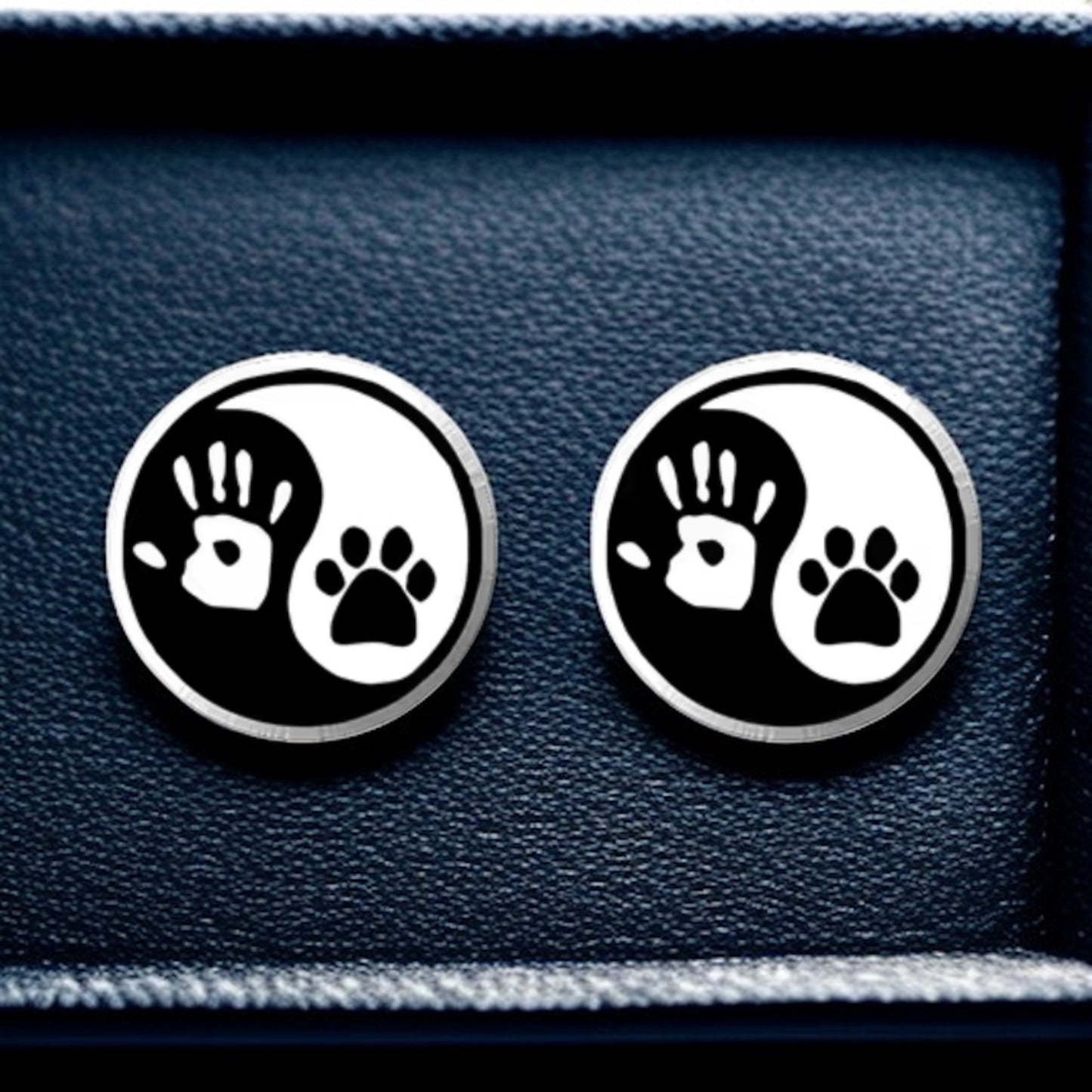 Yin Yang Harmony: Human Hand & Dog Paw Stud Earrings