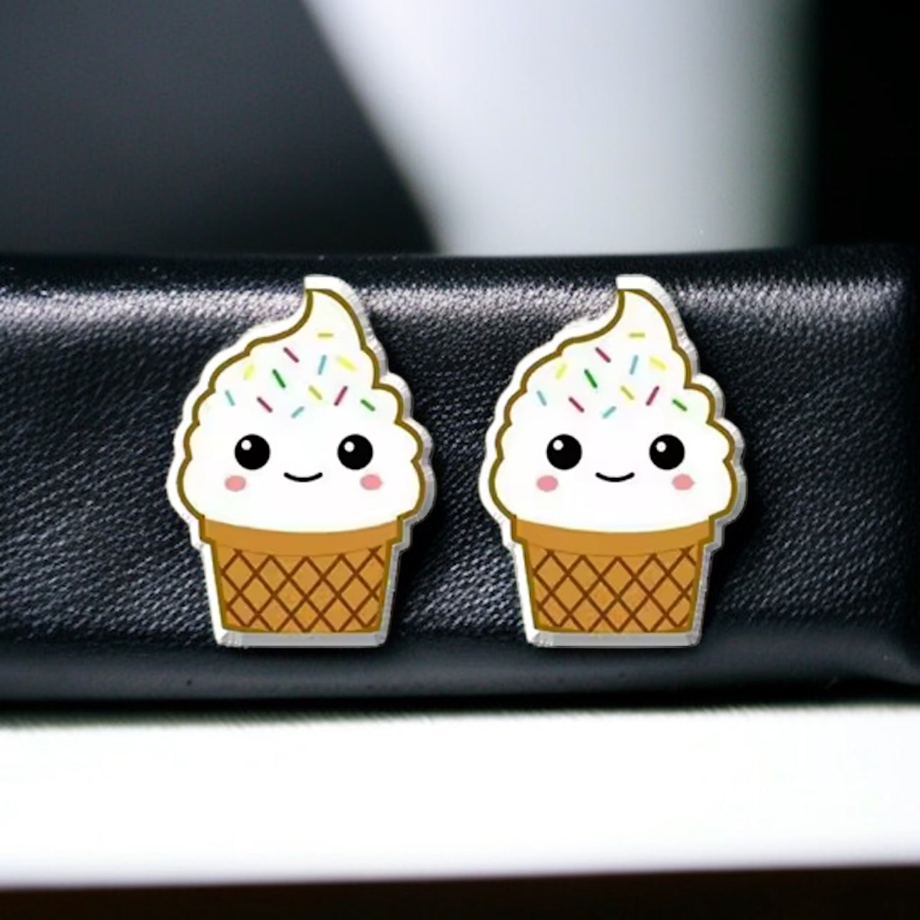 Scoop Up the Fun: Adorable Vanilla Ice Cream Cone Stud Earrings!