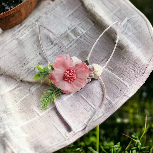 Floral Bunny Ears - Bunny Headband, Handmade Headpiece, Black Ears, Bunny Costume, Rabbit Ears - Rhythms of Grace Creative