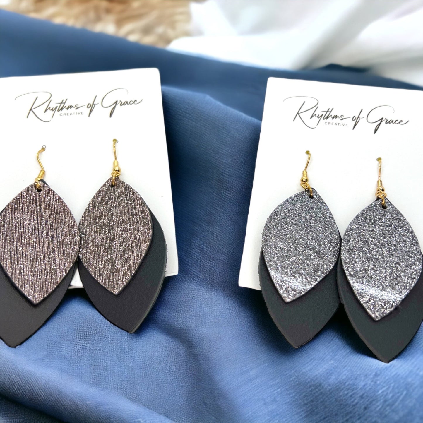 Spark Up Your Style: Chic Black Layered Leather Earrings - Gold or Silver Accent!