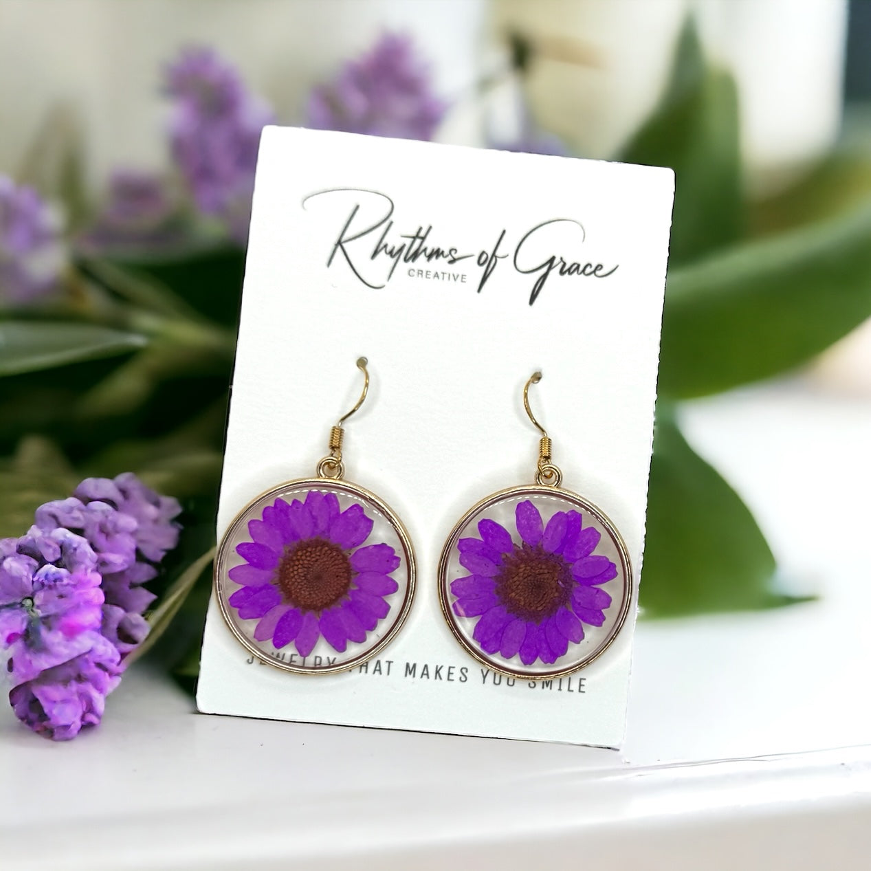 Dried Flower Earrings - Purple Flower, Dried Flowers, Easter Earrings, Handmade Earrings, Flower Earrings, Dried Flower Jewelry, Floral Accessories