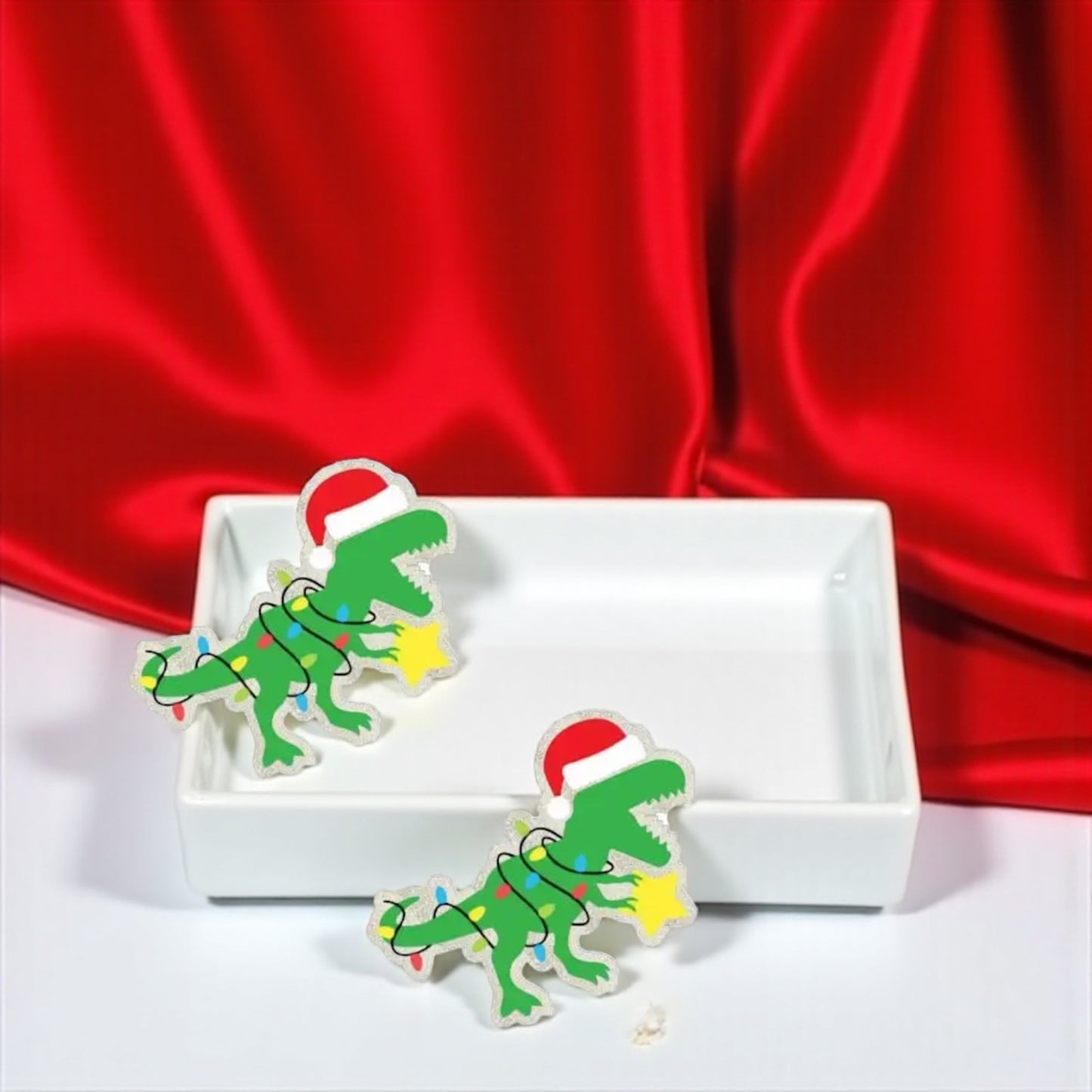 Christmas Dinosaur Earrings – Festive Dino Studs for the Holidays! 🎄🦖 - Rhythms of Grace Creative