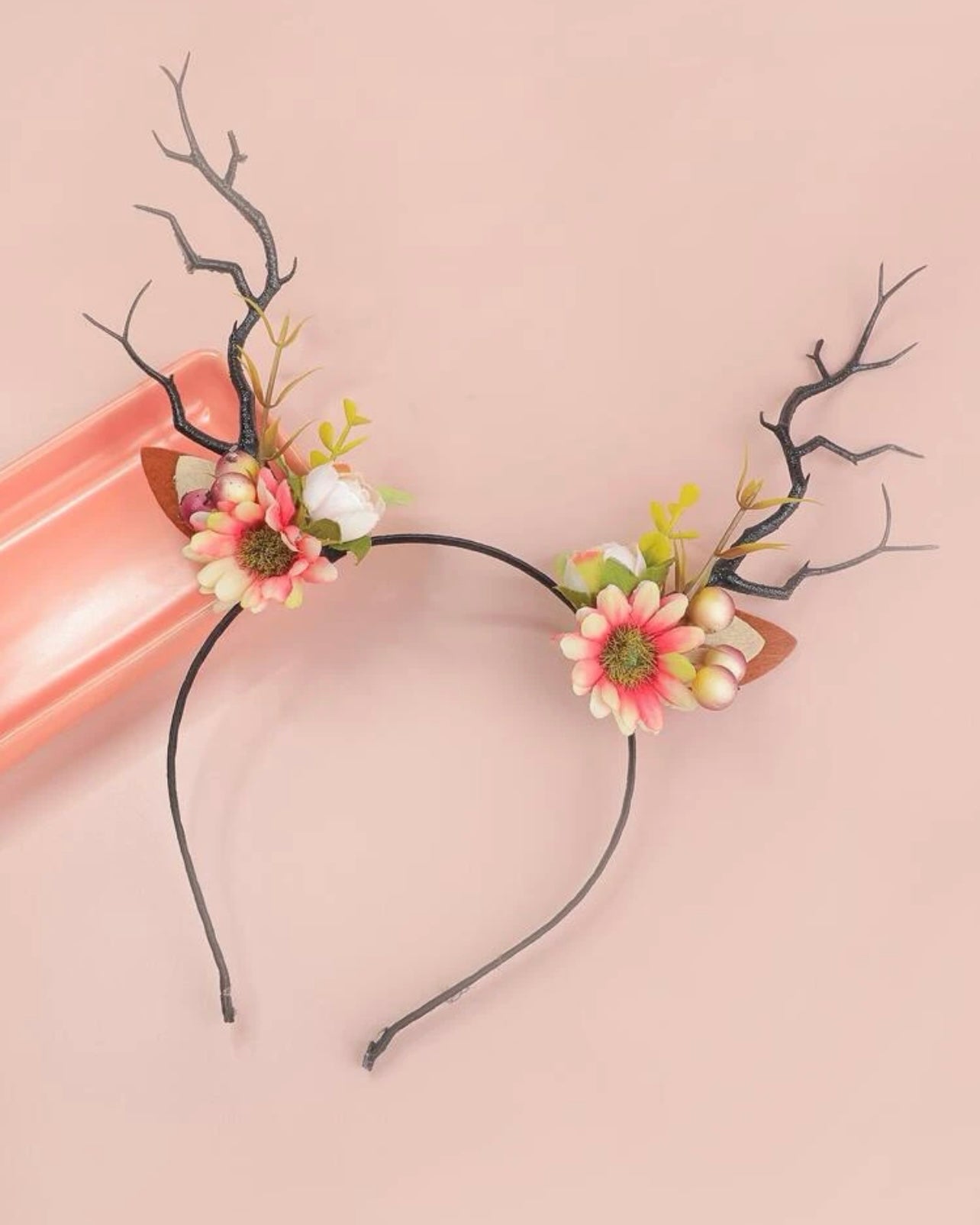 Pink Antler Headband - Handmade Headpiece, Woodland Nymph, Antler Headpiece, Fairy Costume - Rhythms of Grace Creative