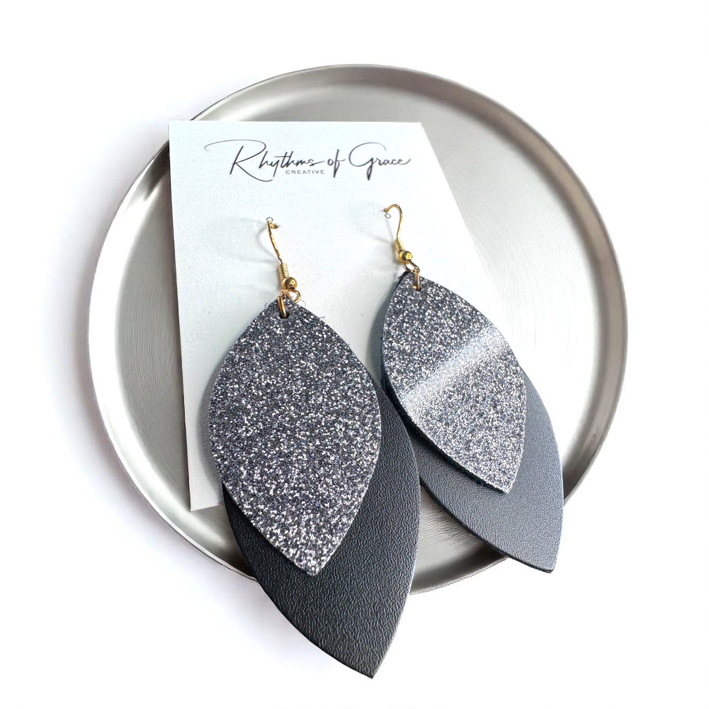 Spark Up Your Style: Chic Black Layered Leather Earrings - Gold or Silver Accent!